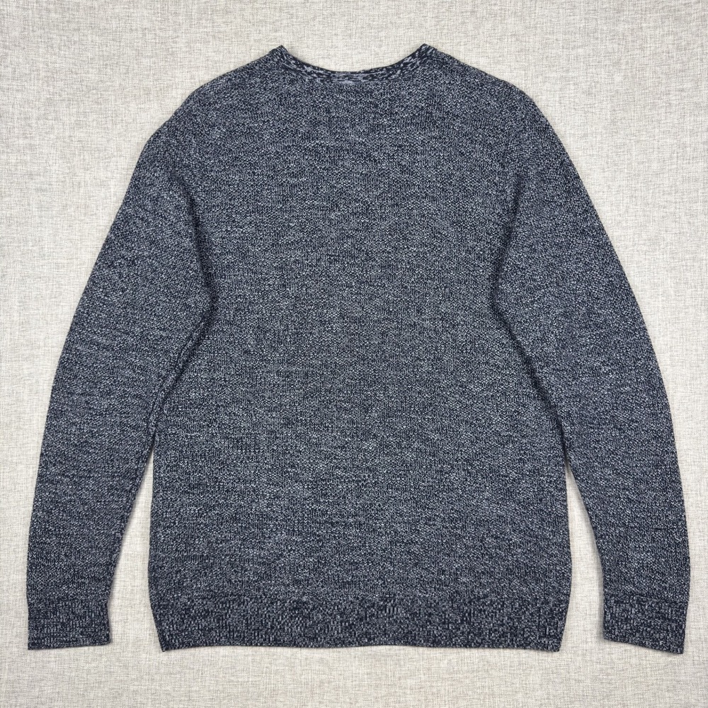 Kangol Mens XL Marled Knit Crewneck Sweater Gray Black Cotton Logo - Picture 2 of 9